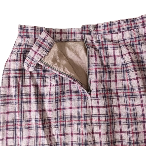 Vintage Plaid Wool Midi Skirt - Picture 4 of 10